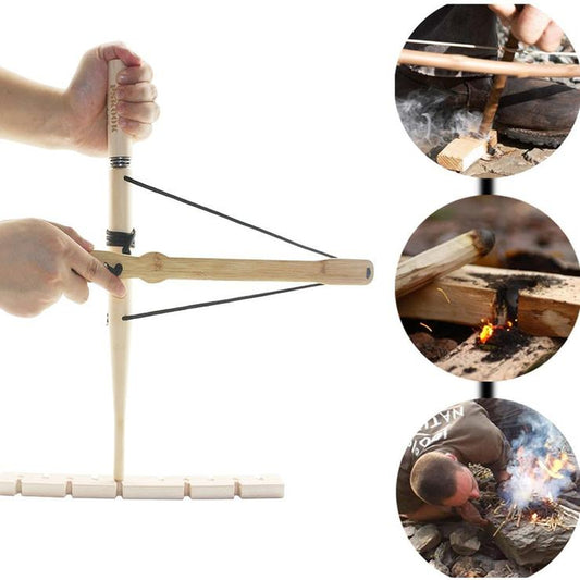 Hand Bow Drill Fire Starter Kit - Primitive Bushcraft Fire Making Set
