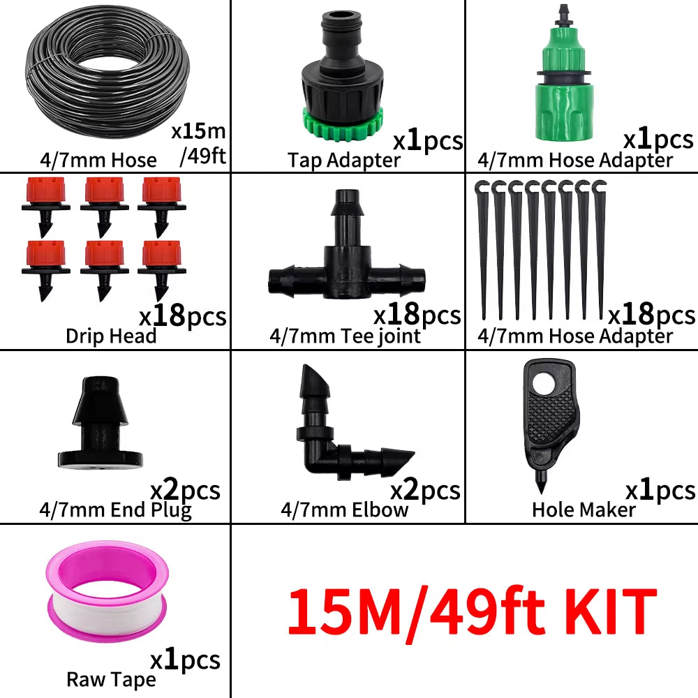 Micro Drip Irrigation System Kit – Adjustable Automatic Garden Watering System 5M - 20M for Raised Beds & Greenhouses