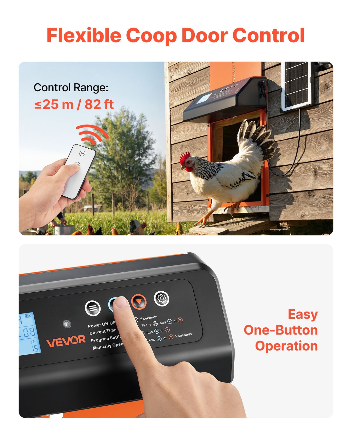 Solar Automatic Chicken Coop Door - LCD Timer, Remote Control, Light Sensor & Anti-Pinch Safety