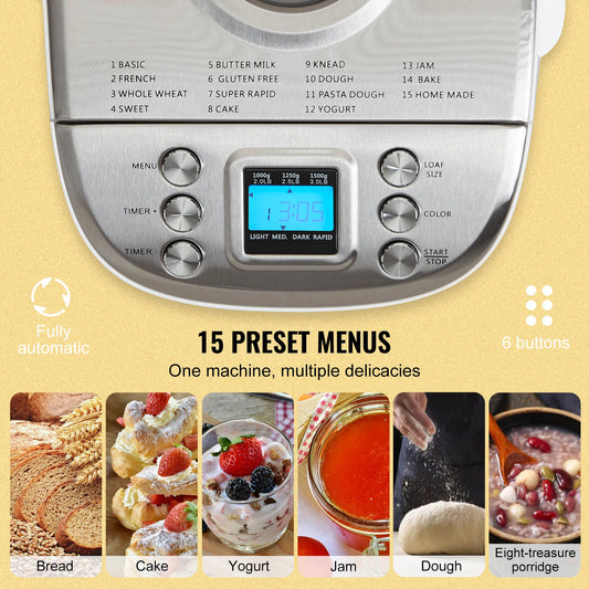 Bread Maker Machine - 15-in-1 Automatic Bread Machine for Homemade Loaves & Dough