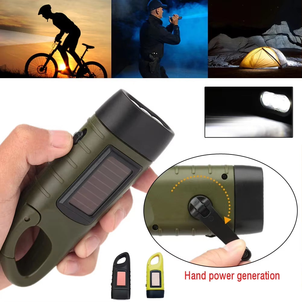 Solar Hand Crank Flashlight – Portable Emergency LED Light for Camping & Outdoor Survival