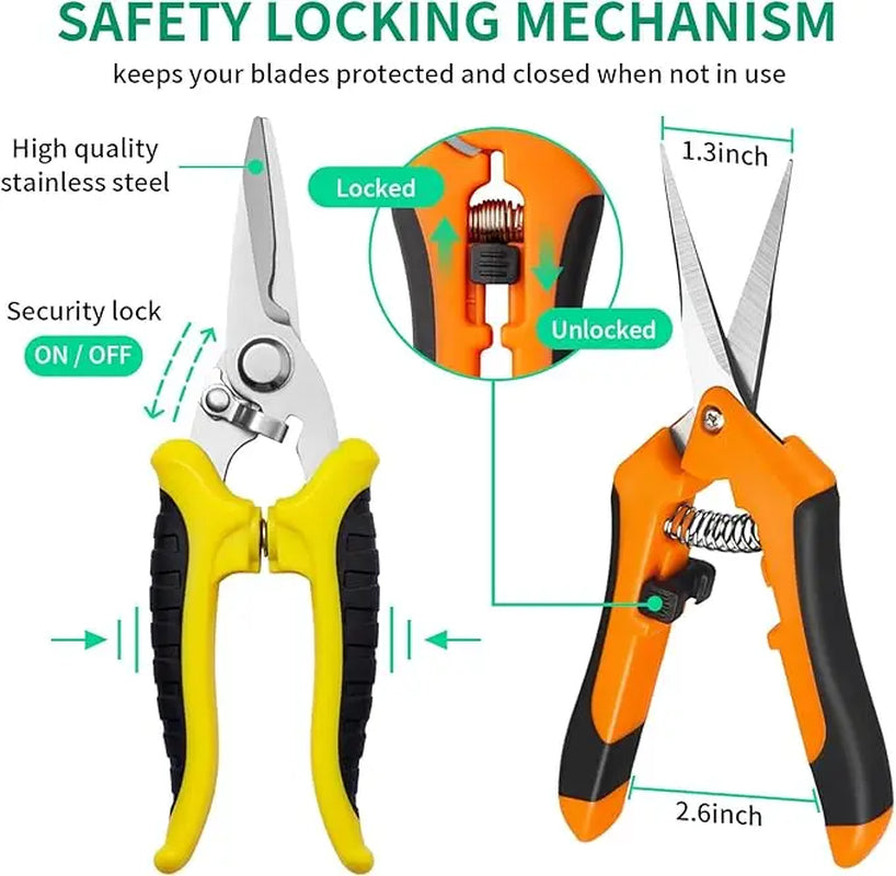 Garden Pruning Shears Set - Ergonomic Plant Clippers for Flowers, Herbs & Branches