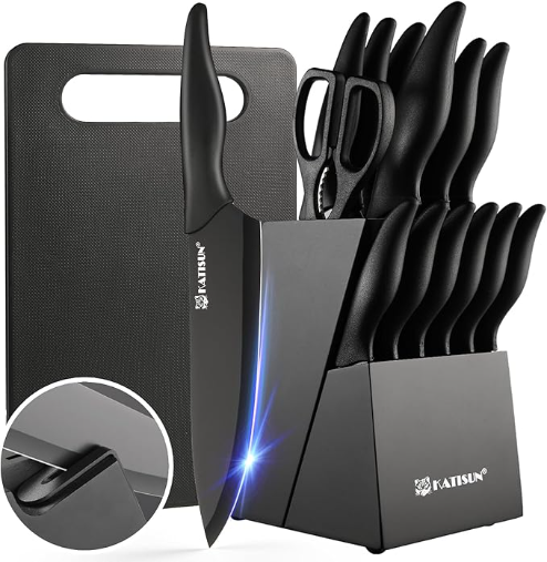 16-Piece Kitchen Knife Set - German Stainless Steel with Cutting Board & Steak Knives