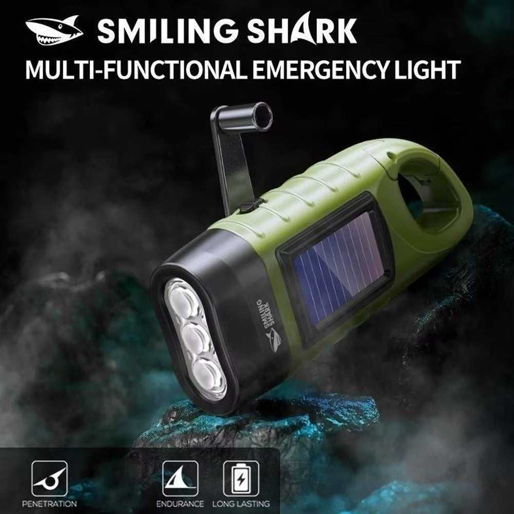 800-Lumen Hand Crank & Solar Emergency Flashlight – Portable Outdoor Camping & Home Survival Light