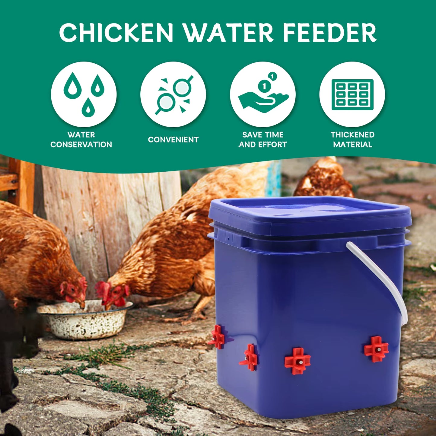 Automatic Chicken Waterer Bucket System – 10L Gravity Poultry Drinker with Cups or Nipple Waterers – No-Spill Coop Hydration Solution