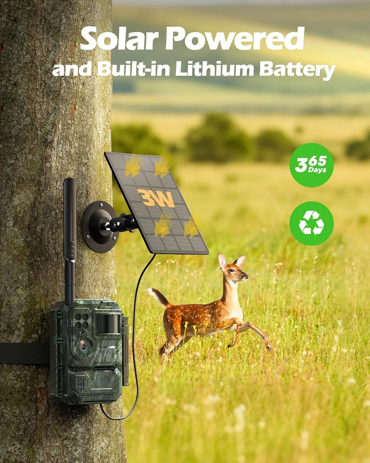 CAMPARK 4G LTE Cellular Solar Trail Camera – 48MP 4K Hunting Camera with Night Vision, 0.1s Trigger, Motion Detection & Real-Time Alerts (2-Pack)