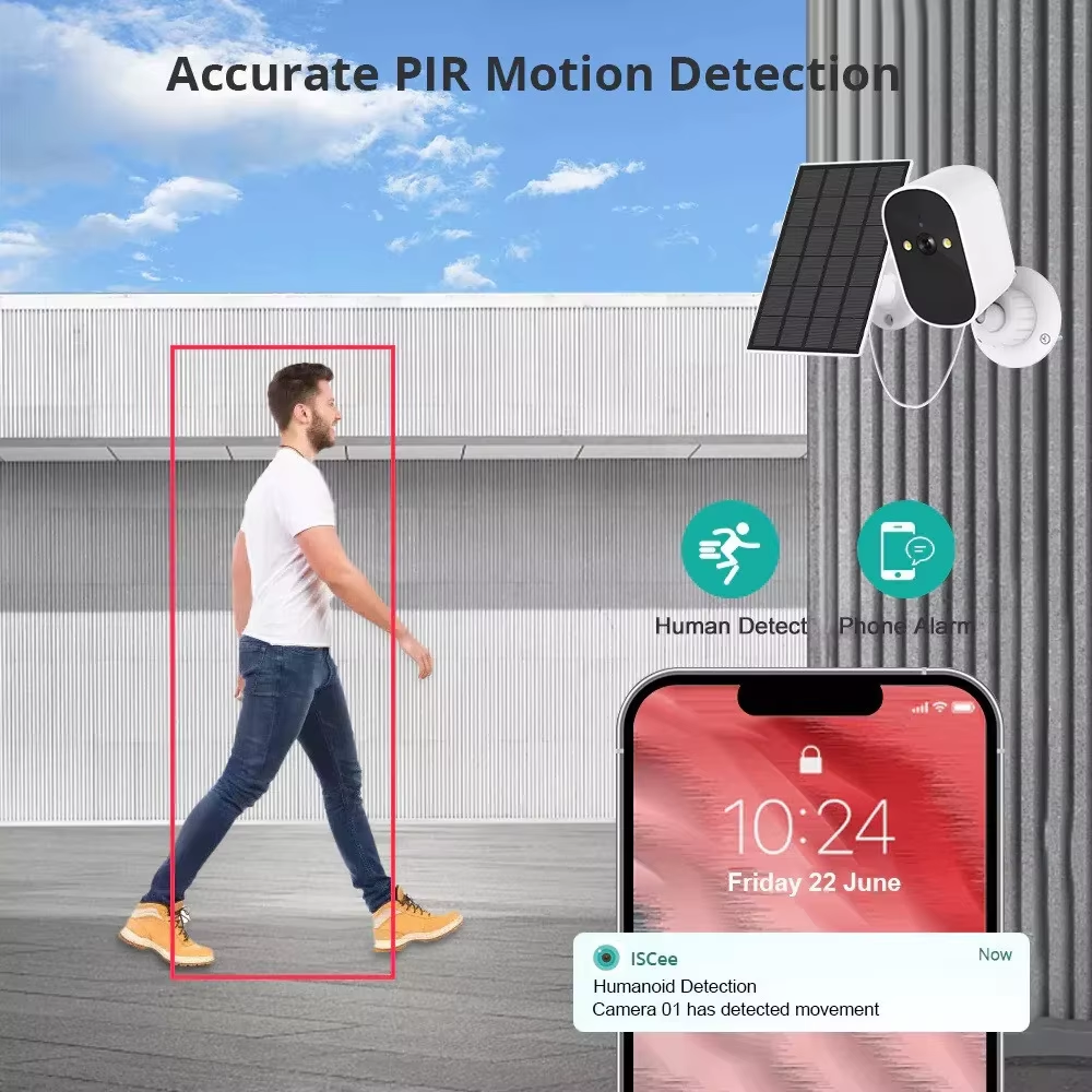 128GB Solar-Powered 3MP WiFi Security Camera – Outdoor Wireless CCTV with PIR Human Detection, Color Night Vision, Two-Way Audio & 360-Day Battery
