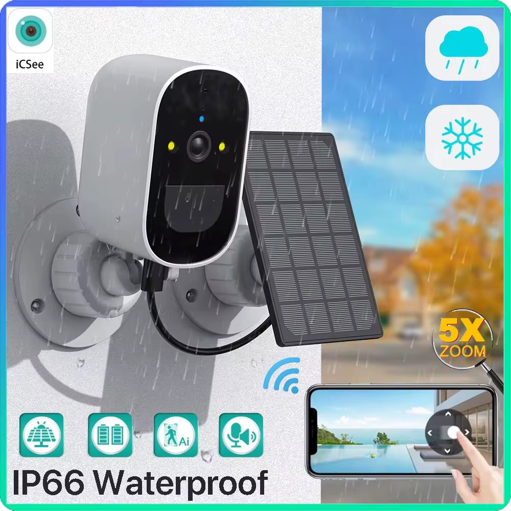 128GB Solar-Powered 3MP WiFi Security Camera – Outdoor Wireless CCTV with PIR Human Detection, Color Night Vision, Two-Way Audio & 360-Day Battery