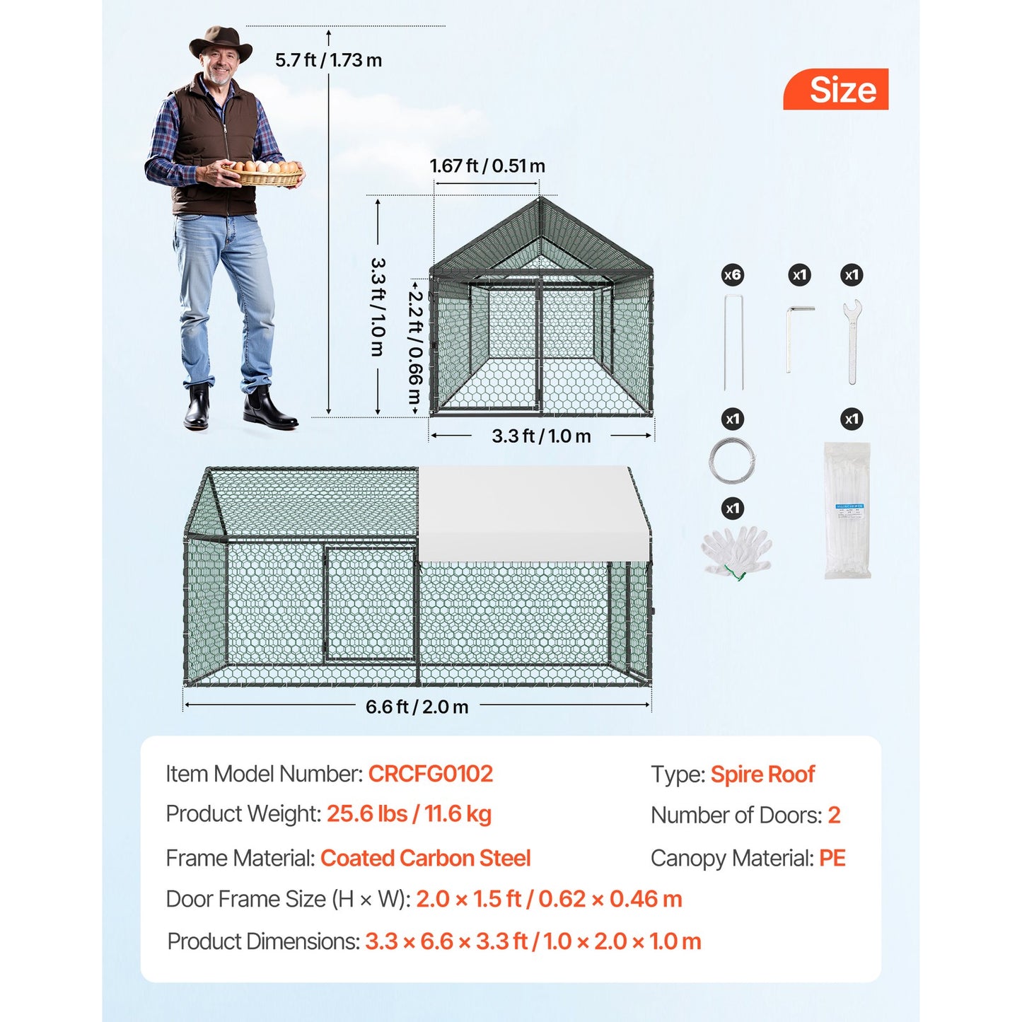 Uimoso Metal Chicken Coop with Cover for 4-6 Chickens3.3X6.