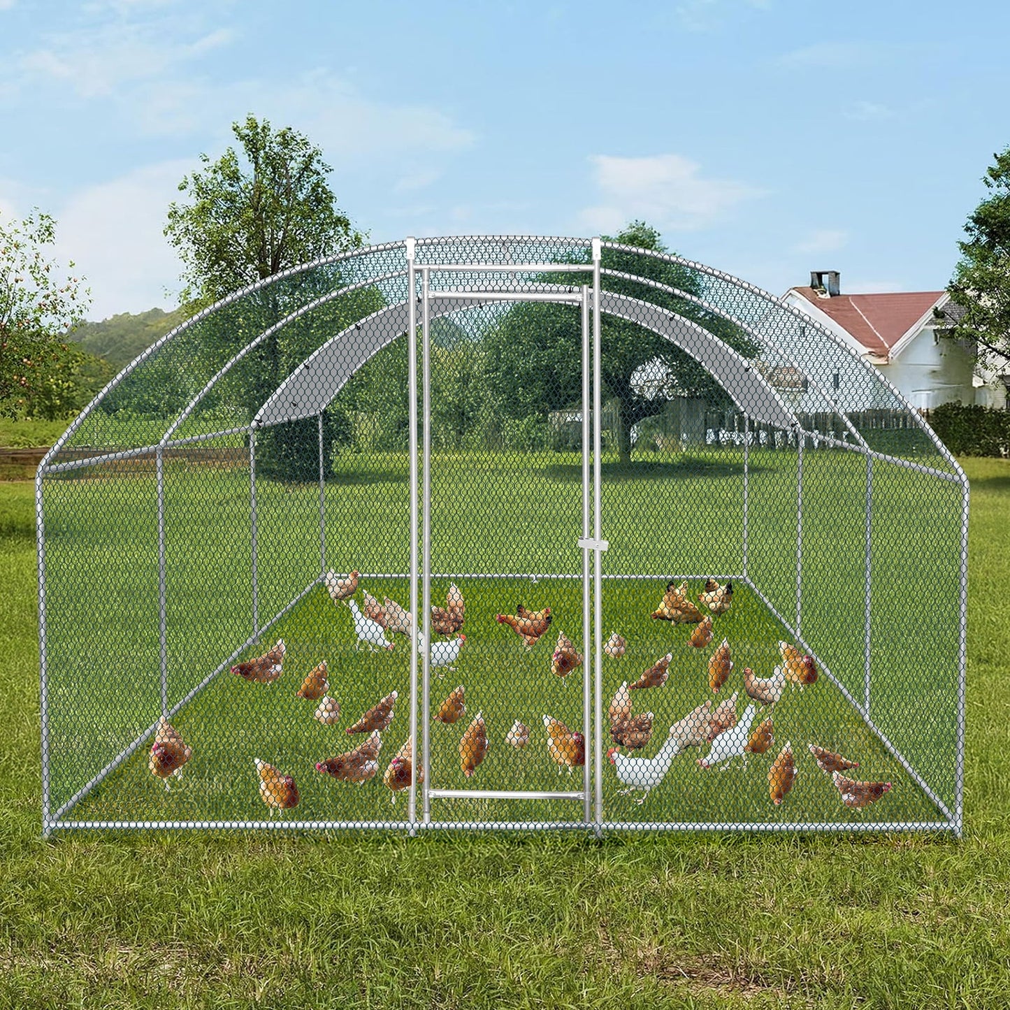 20×10 Walk-In Metal Chicken Coop with Run & Waterproof Dome Roof  Heavy-Duty Outdoor Poultry Enclosure for Chickens, Ducks, Rabbits & More