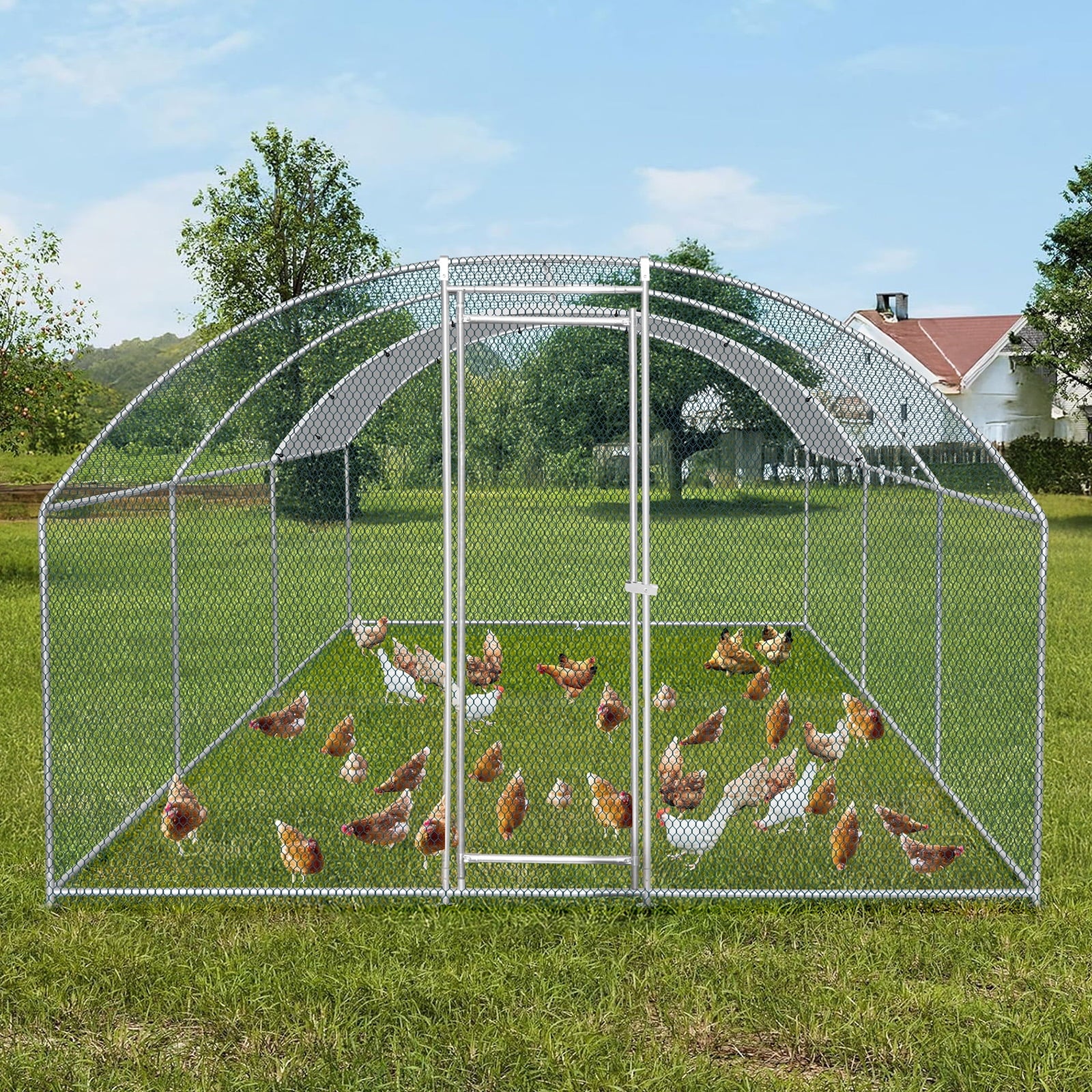 20×10 Walk-In Metal Chicken Coop with Run & Waterproof Dome Roof  Heavy-Duty Outdoor Poultry Enclosure for Chickens, Ducks, Rabbits & More
