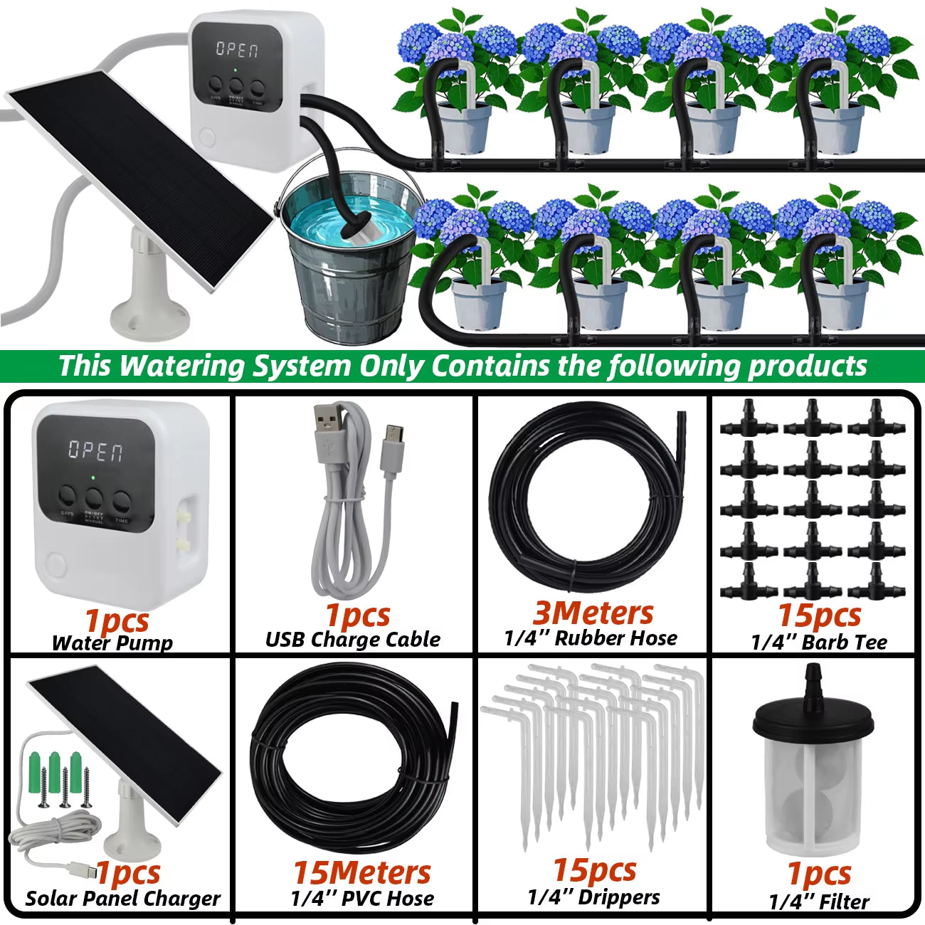 Premium Solar Automatic Drip Irrigation Kit – Timer & Pump Controlled, Ideal for Bonsai, Potted Plants & Outdoor Gardens