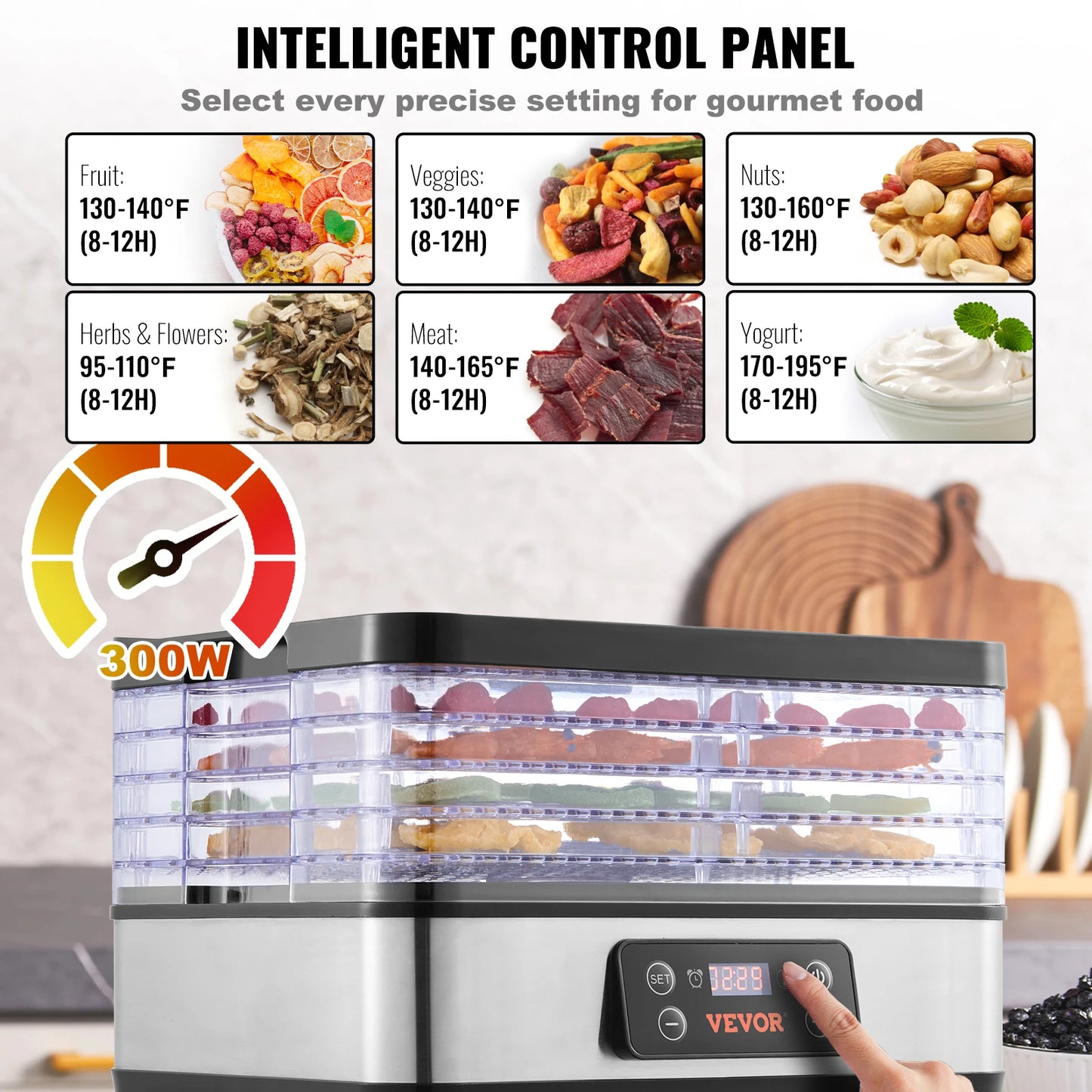 Food Dehydrator Machine - 5 Tray Stainless Steel Dryer for Homemade Jerky & Preserving Food