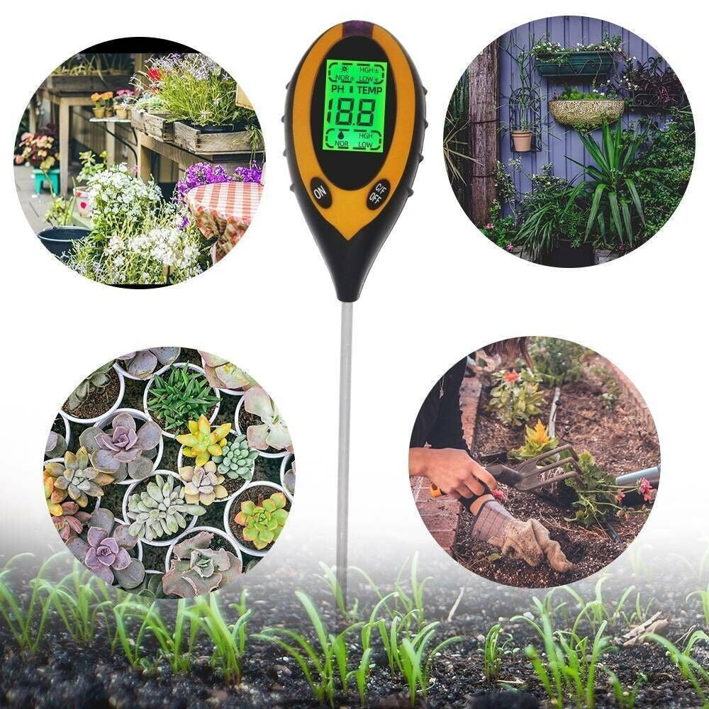 4-in-1 Digital Soil Meter - LCD pH, Moisture, Light & Temperature Tester