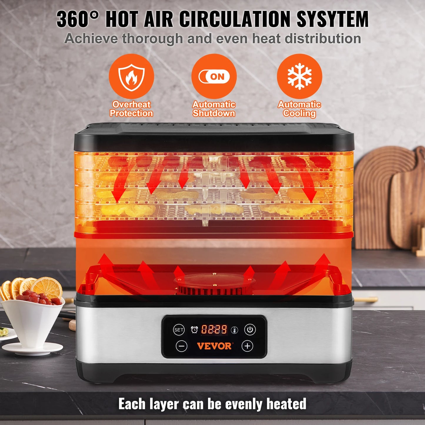 Food Dehydrator Machine - 5 Tray Stainless Steel Dryer for Homemade Jerky & Preserving Food