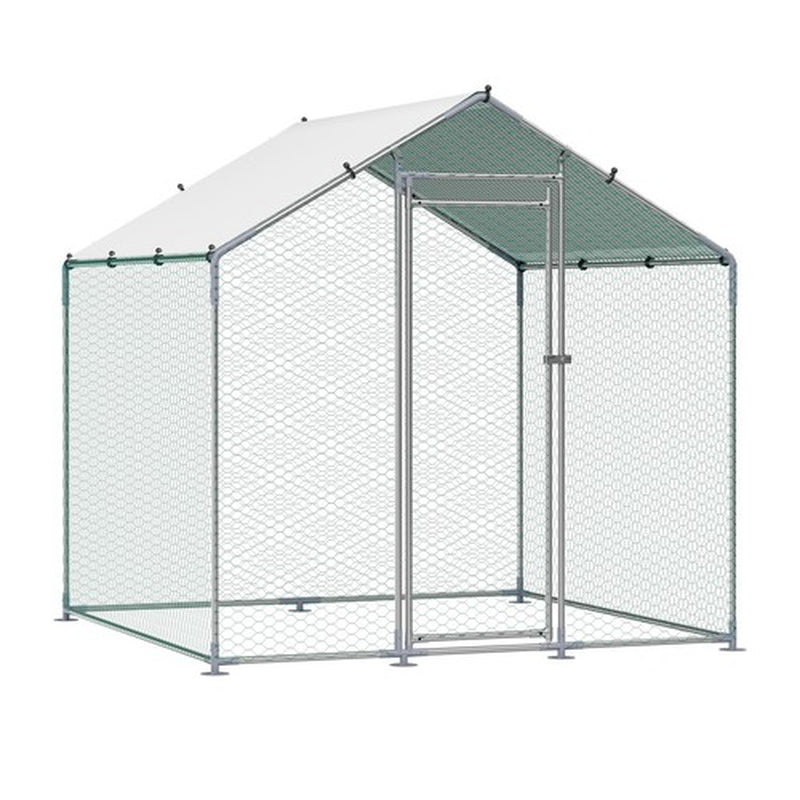 6.5ft x 6.5ft Covered Walk-In Chicken Run – Heavy Duty Galvanized Steel Predator-Proof Poultry Enclosure
