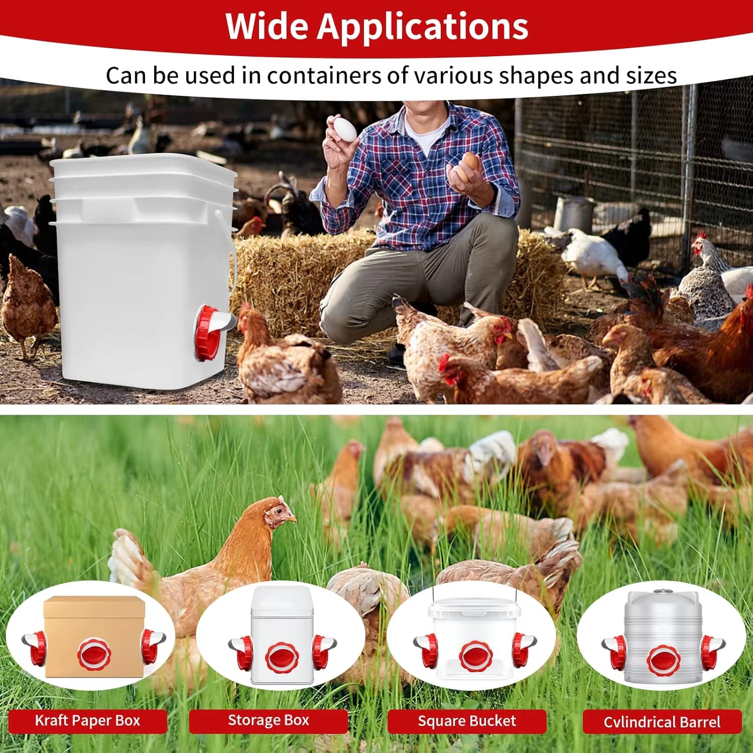 DIY No-Waste Chicken Feeder Port Kit – Gravity Bucket & Barrel Poultry Feeder Inserts – Weather & Rodent Resistant Feeding System