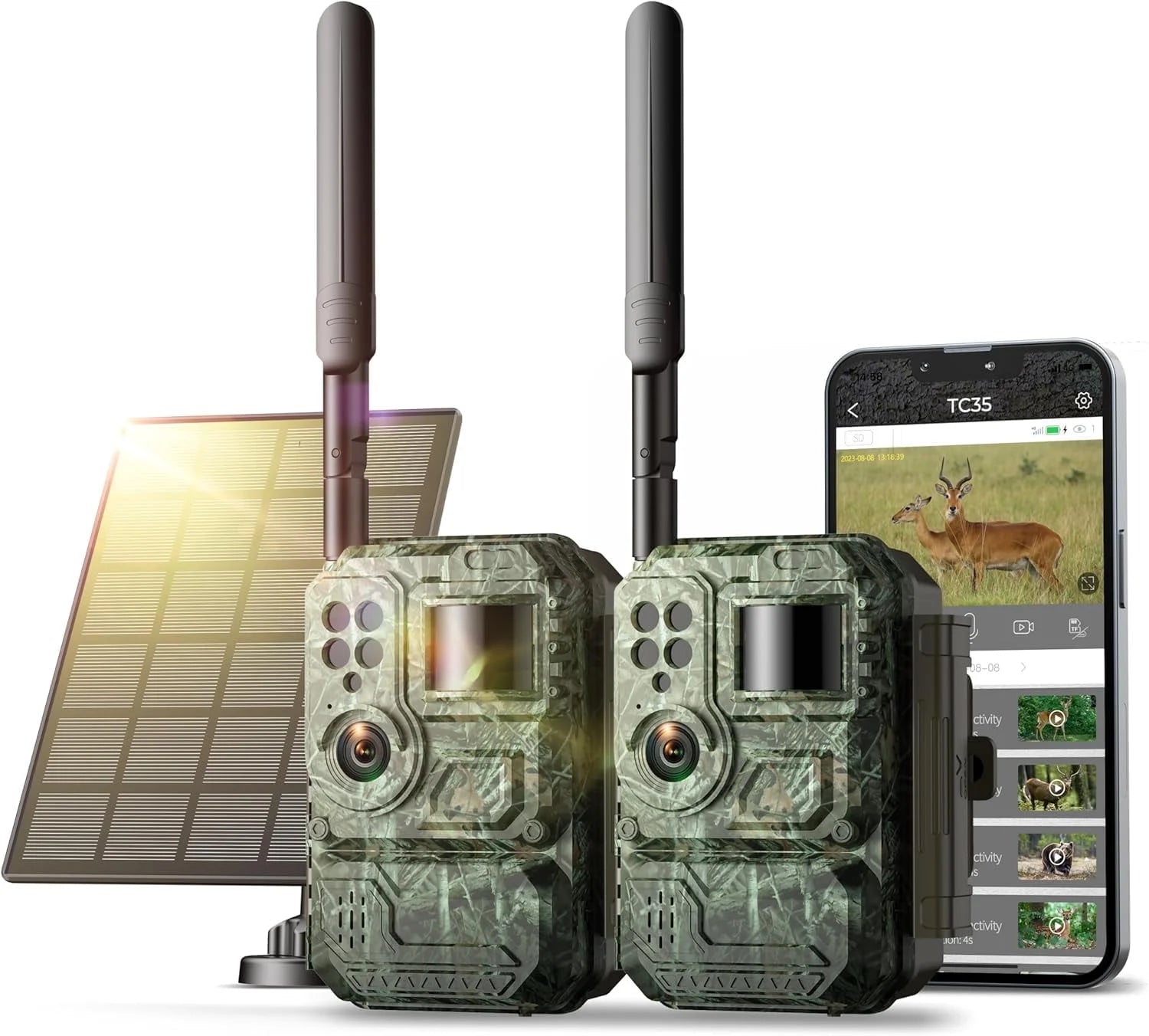 CAMPARK 4G LTE Cellular Solar Trail Camera – 48MP 4K Hunting Camera with Night Vision, 0.1s Trigger, Motion Detection & Real-Time Alerts (2-Pack)