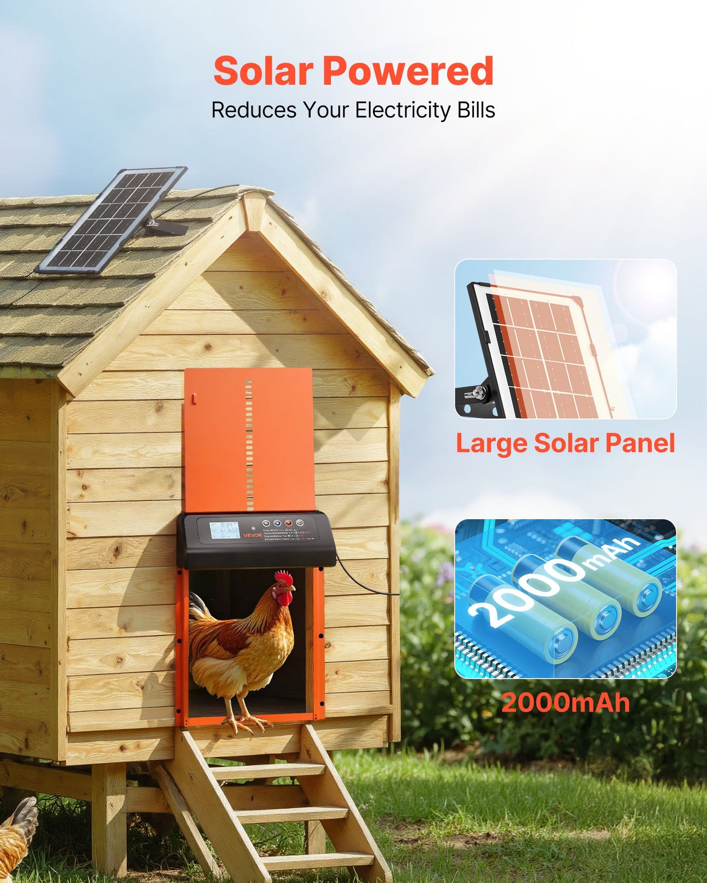 Solar Automatic Chicken Coop Door - LCD Timer, Remote Control, Light Sensor & Anti-Pinch Safety