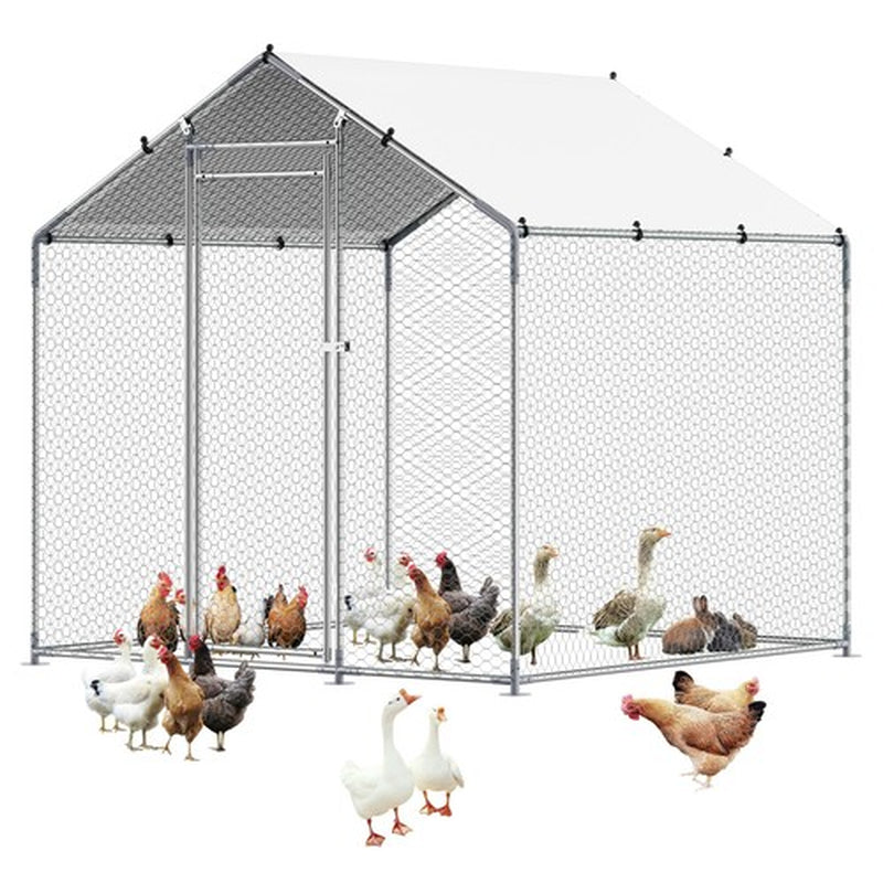 6.5ft x 6.5ft Covered Walk-In Chicken Run – Heavy Duty Galvanized Steel Predator-Proof Poultry Enclosure