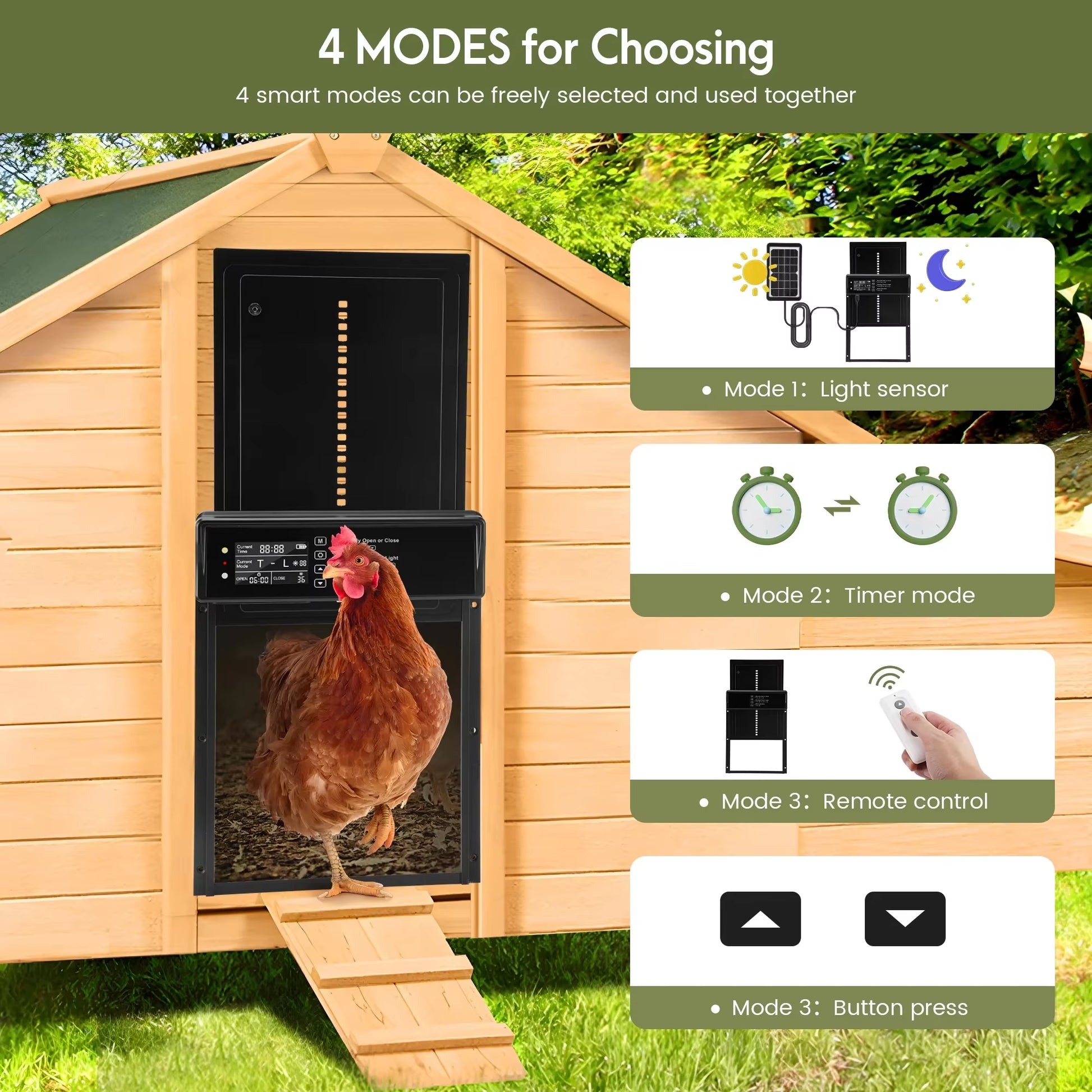 Programmable Automatic Chicken Coop Door – LCD Timer, Manual Control & Safety Sensor