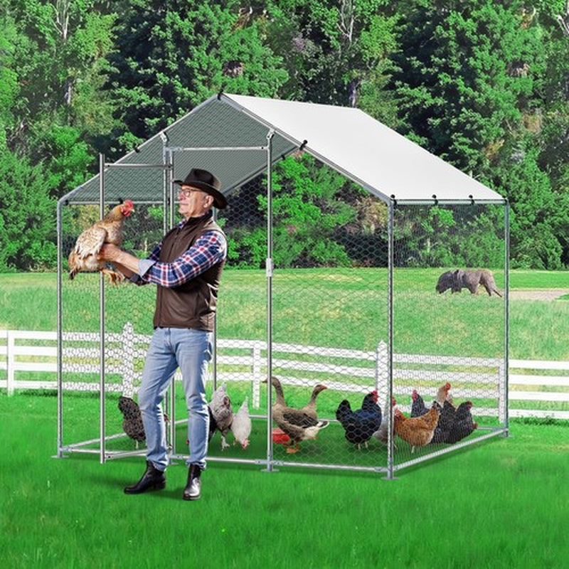 6.5ft x 6.5ft Covered Walk-In Chicken Run – Heavy Duty Galvanized Steel Predator-Proof Poultry Enclosure