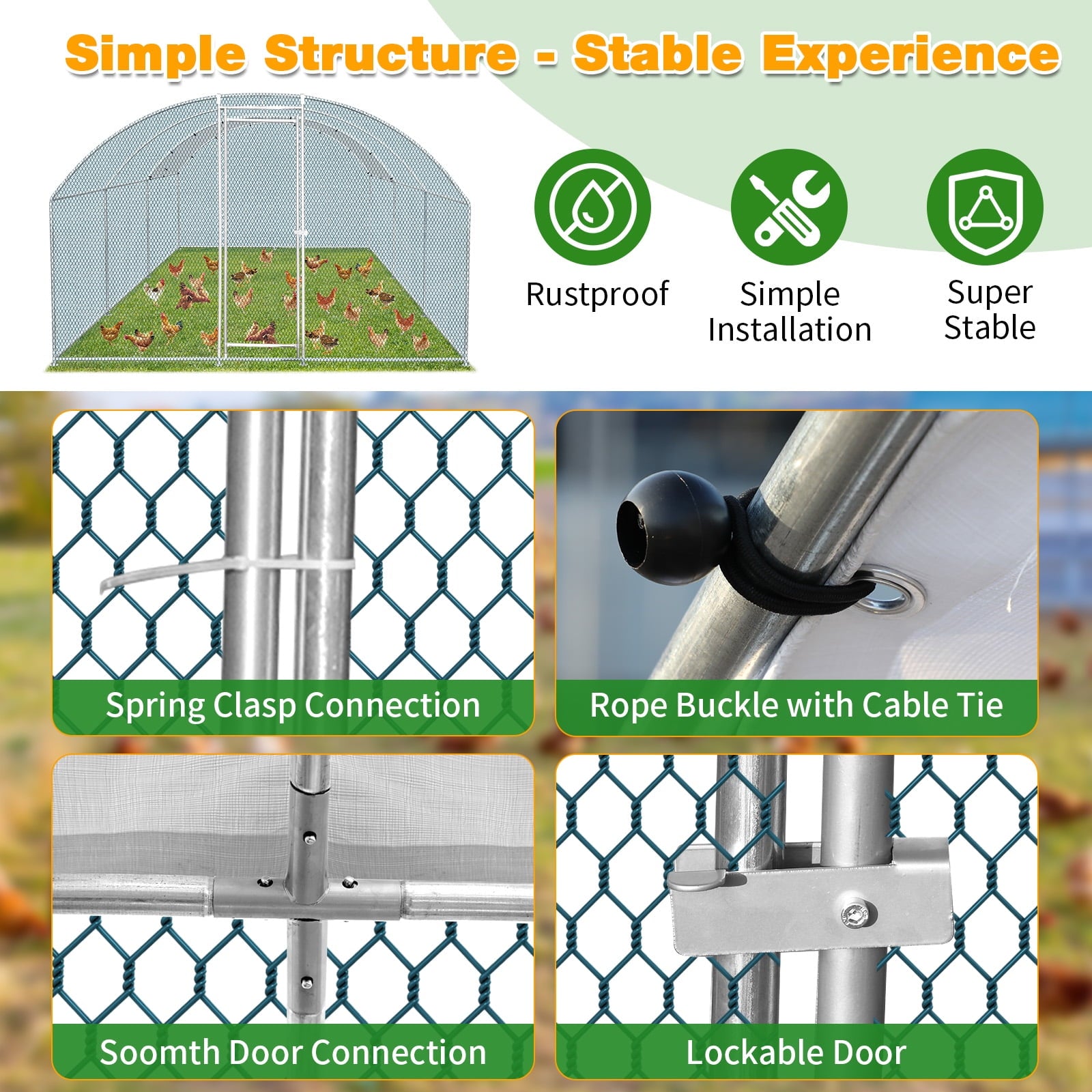 20×10 Walk-In Metal Chicken Coop with Run & Waterproof Dome Roof  Heavy-Duty Outdoor Poultry Enclosure for Chickens, Ducks, Rabbits & More