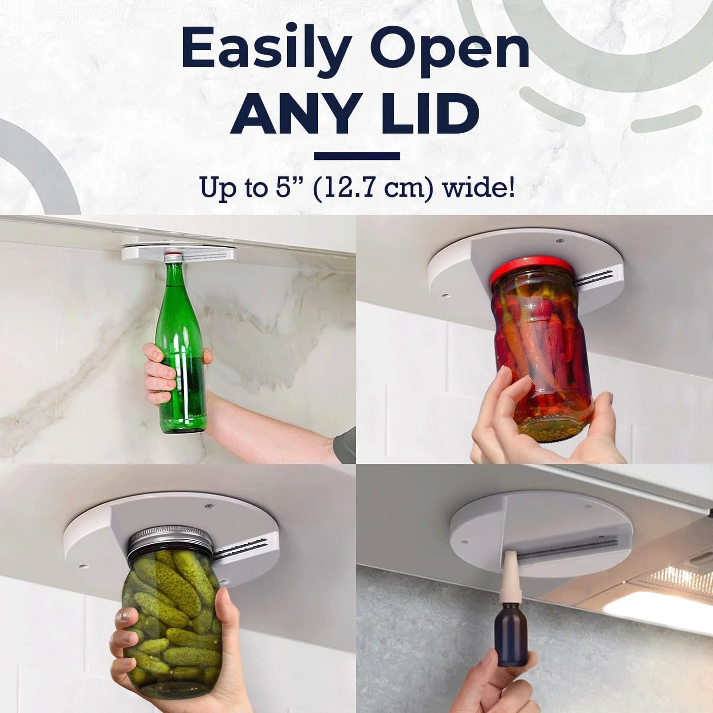 Under Cabinet Jar Opener – Easy Grip, Hands-Free Lid Remover for Seniors, Arthritis, and Conscious Kitchens