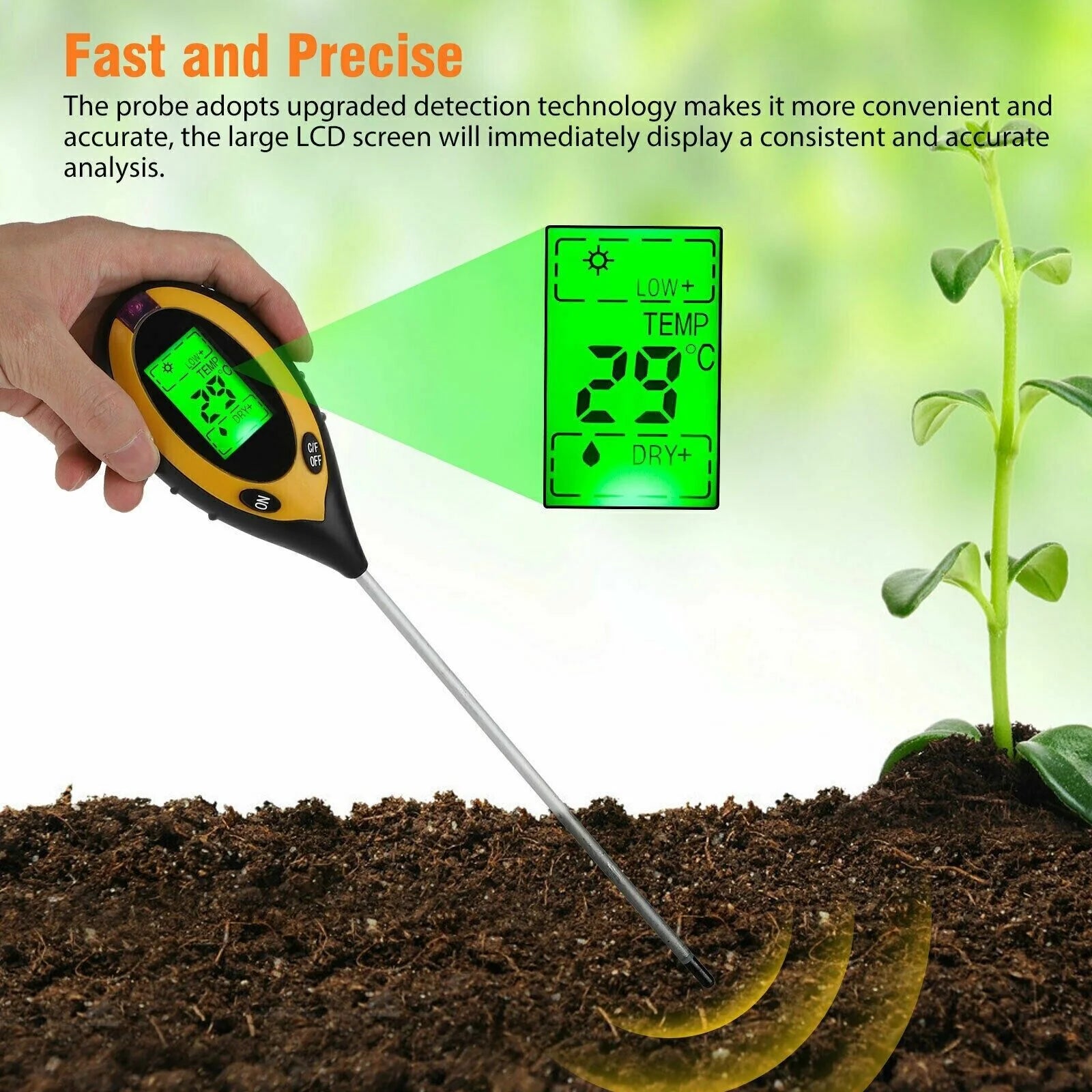 4-in-1 Digital Soil Meter - LCD pH, Moisture, Light & Temperature Tester