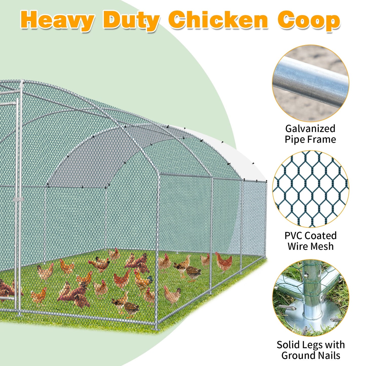 20×10 Walk-In Metal Chicken Coop with Run & Waterproof Dome Roof  Heavy-Duty Outdoor Poultry Enclosure for Chickens, Ducks, Rabbits & More