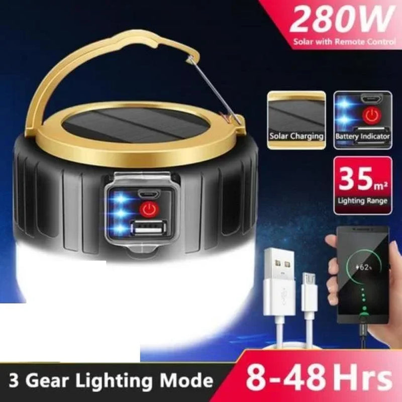 Solar Rechargeable Camping Light - Portable LED Emergency Work Lamp with USB Charging
