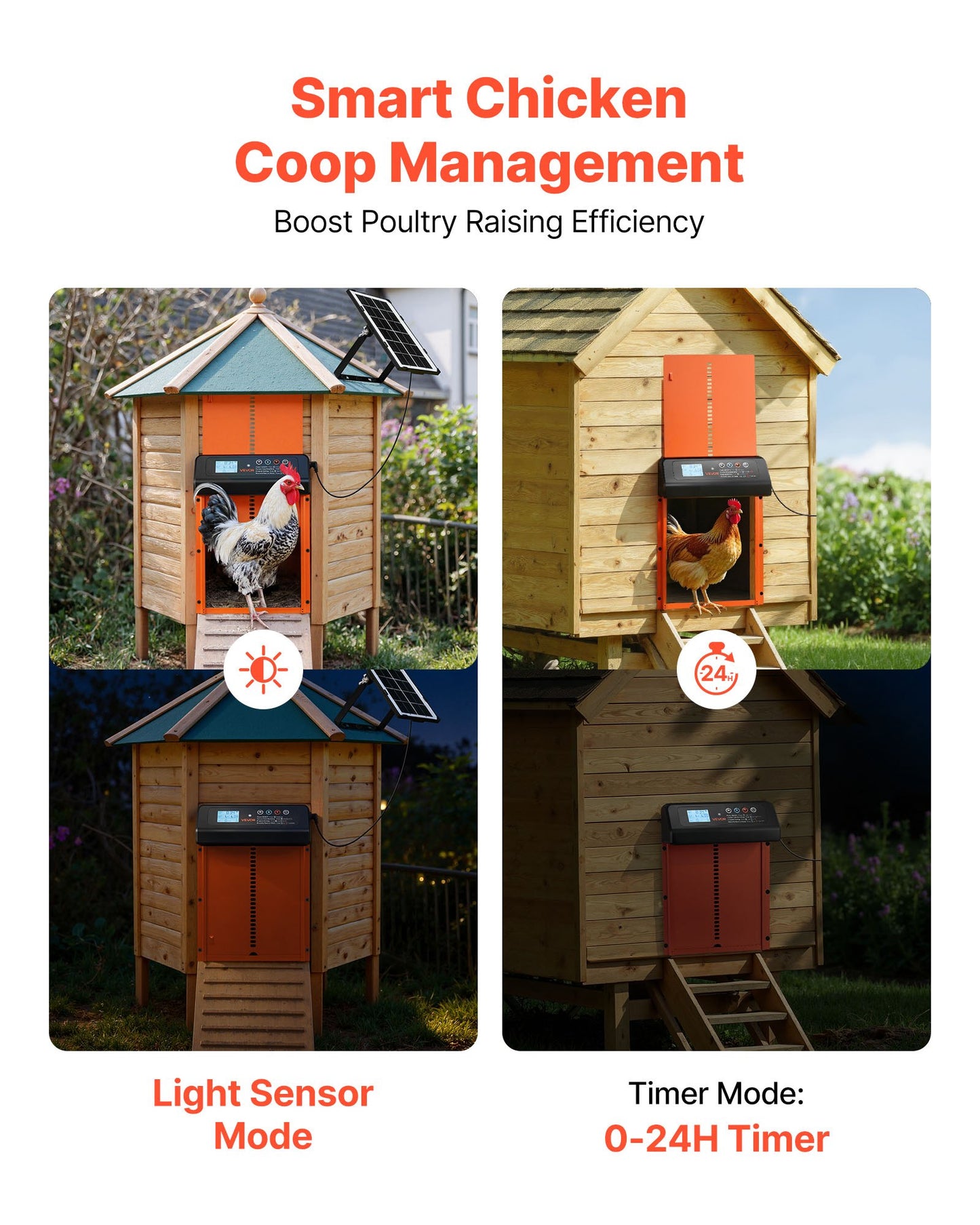 Solar Automatic Chicken Coop Door - LCD Timer, Remote Control, Light Sensor & Anti-Pinch Safety
