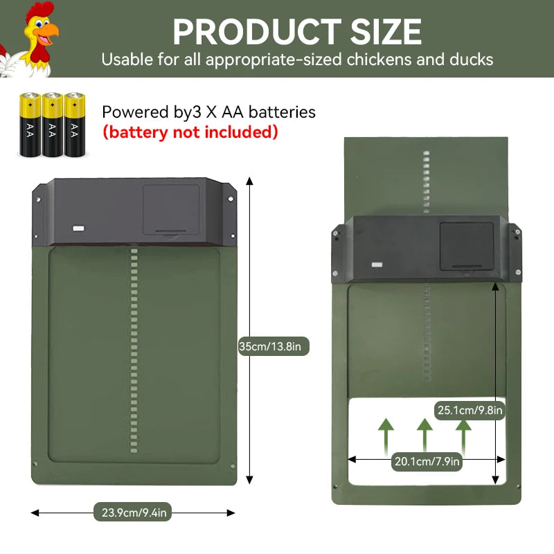 Battery Powered Automatic Chicken Coop Door – Light Sensor, Waterproof