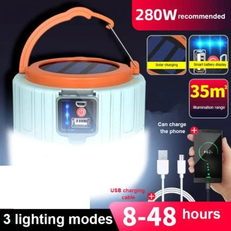 Solar Rechargeable Camping Light - Portable LED Emergency Work Lamp with USB Charging