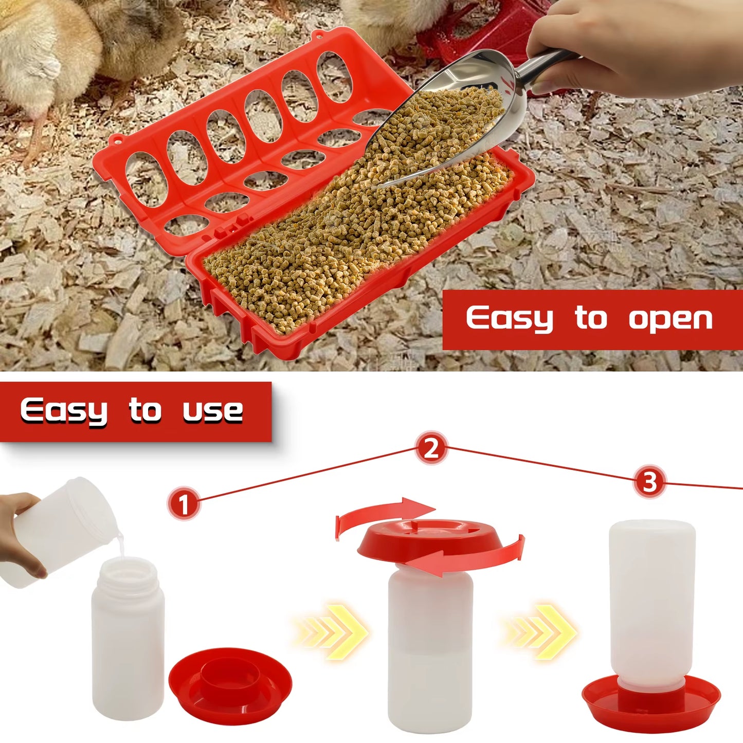 Elongated Baby Chick Feeder & Waterer Combo – Multi-Animal Poultry Starter Flock Brooder Pen Combo