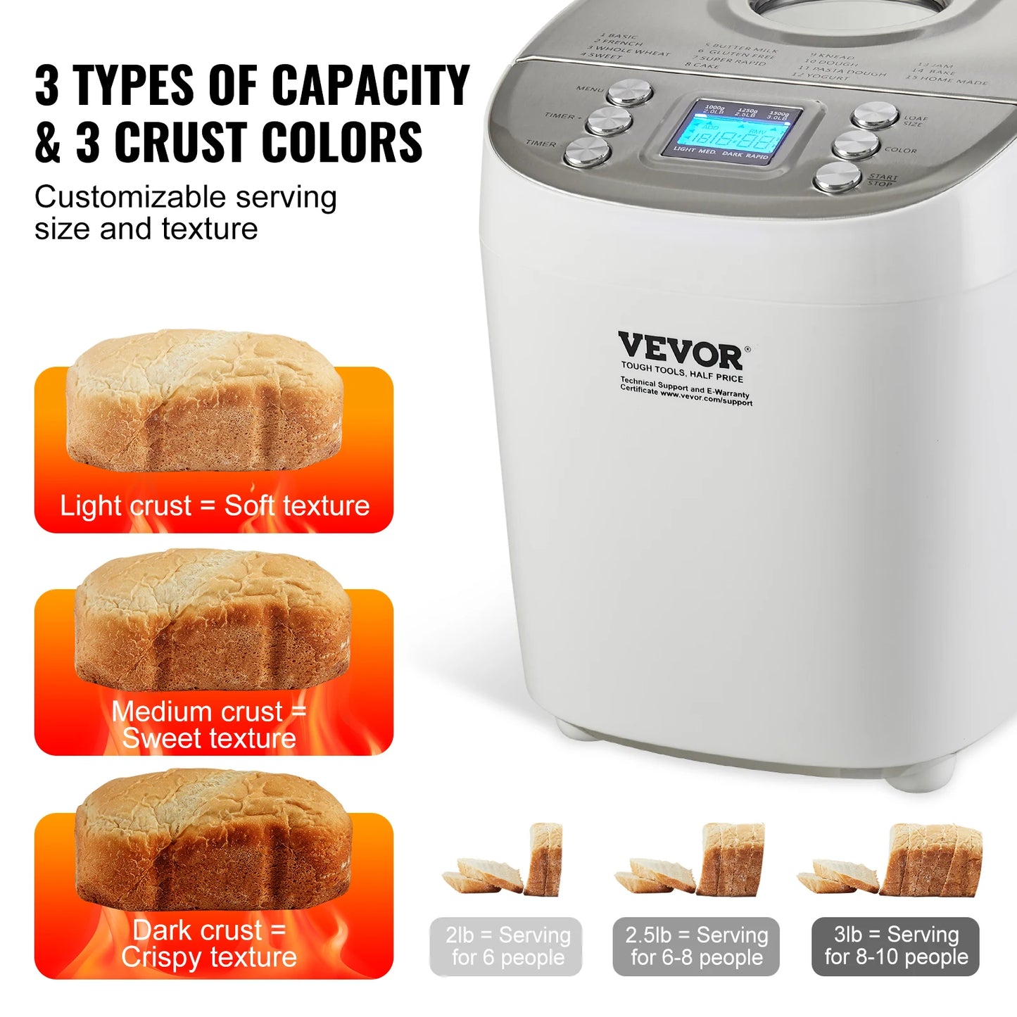Bread Maker Machine - 15-in-1 Automatic Bread Machine for Homemade Loaves & Dough