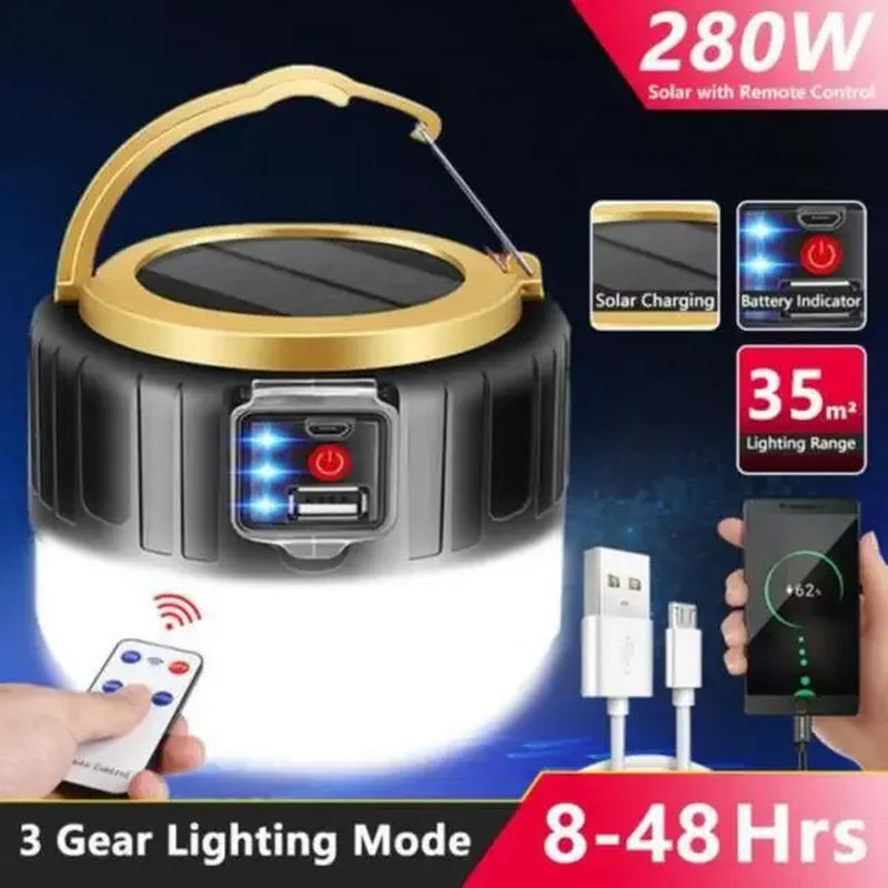 Solar Rechargeable Camping Light - Portable LED Emergency Work Lamp with USB Charging