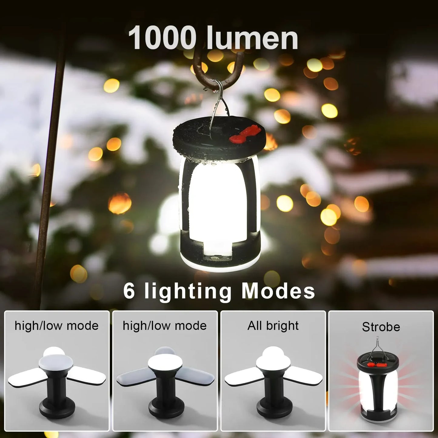 Solar Camping Lantern - Rechargeable LED Emergency Light with USB & Solar Charging