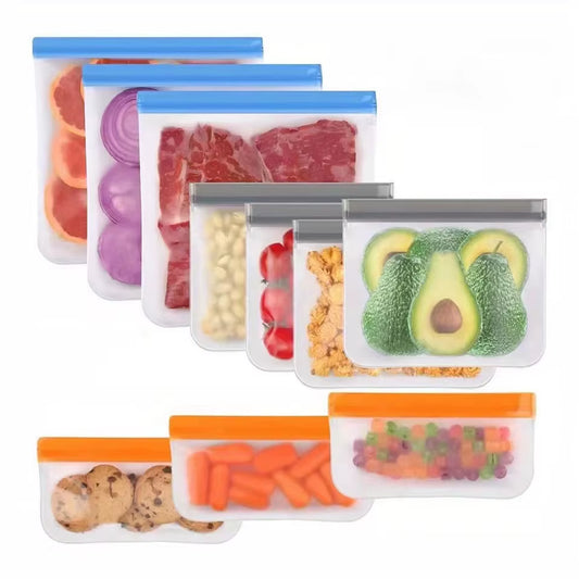 10-Piece Reusable PEVA Food Storage Bag Set – BPA-Free, Leakproof, Freezer Safe, Eco-Friendly Kitchen Organizer