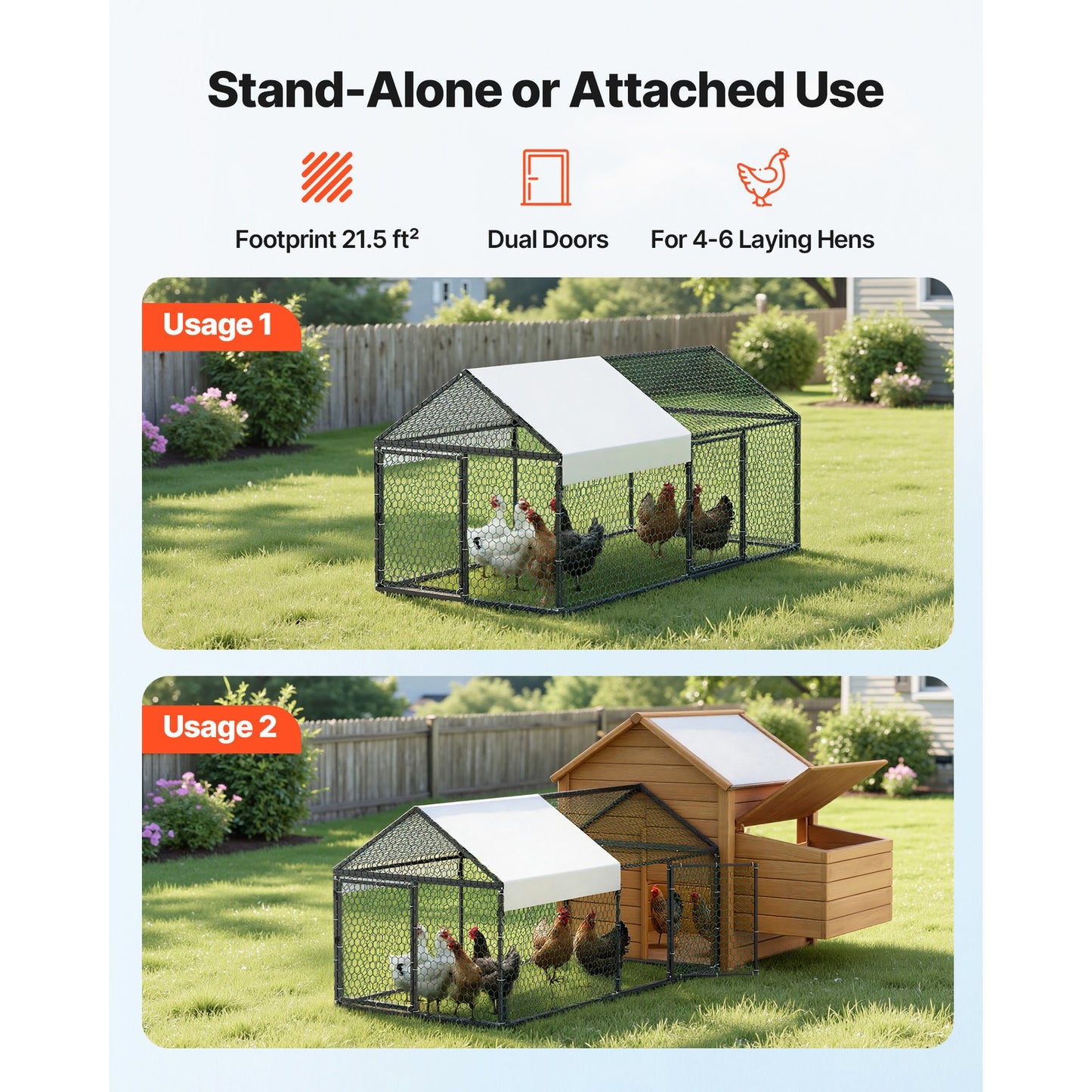 Uimoso Metal Chicken Coop with Cover for 4-6 Chickens3.3X6.