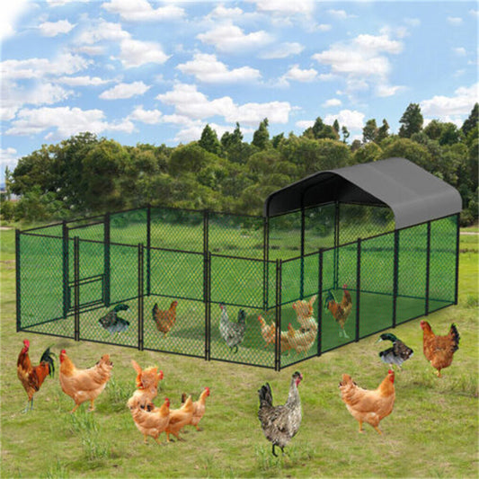 Heavy Duty Metal Chicken Coop Outdoor Metal Walk-In Hen House W Waterproof Cover