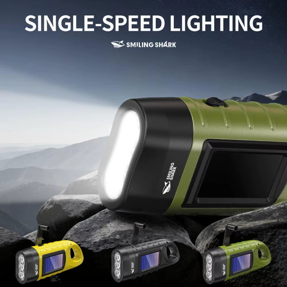 800-Lumen Hand Crank & Solar Emergency Flashlight – Portable Outdoor Camping & Home Survival Light