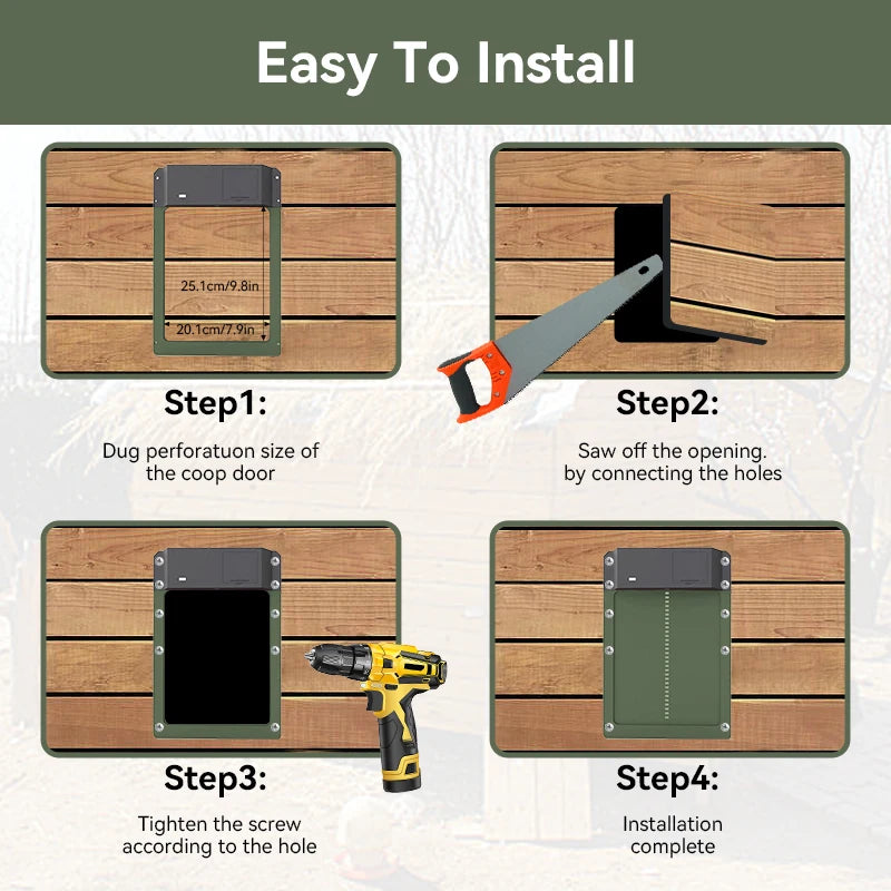Battery Powered Automatic Chicken Coop Door – Light Sensor, Waterproof