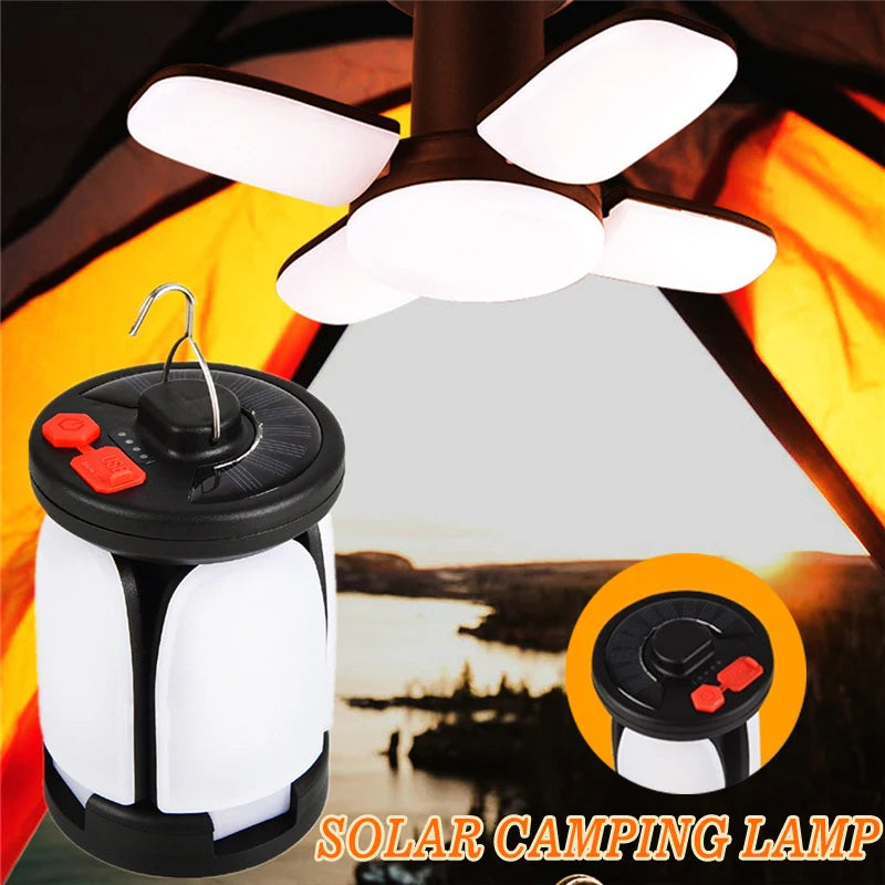 Solar Camping Lantern - Rechargeable LED Emergency Light with USB & Solar Charging