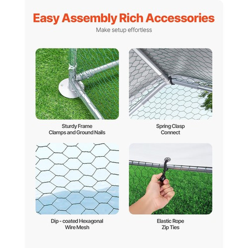 6.5ft x 6.5ft Covered Walk-In Chicken Run – Heavy Duty Galvanized Steel Predator-Proof Poultry Enclosure