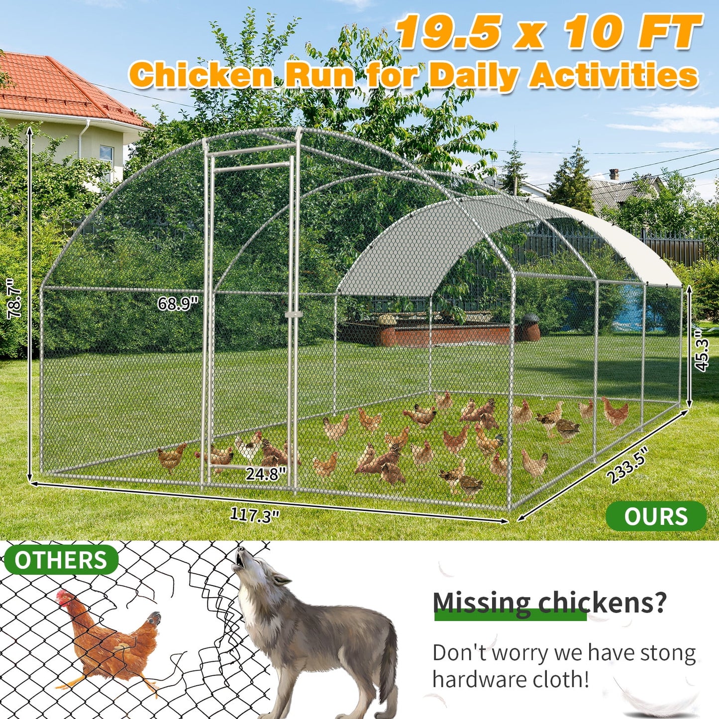 20×10 Walk-In Metal Chicken Coop with Run & Waterproof Dome Roof  Heavy-Duty Outdoor Poultry Enclosure for Chickens, Ducks, Rabbits & More
