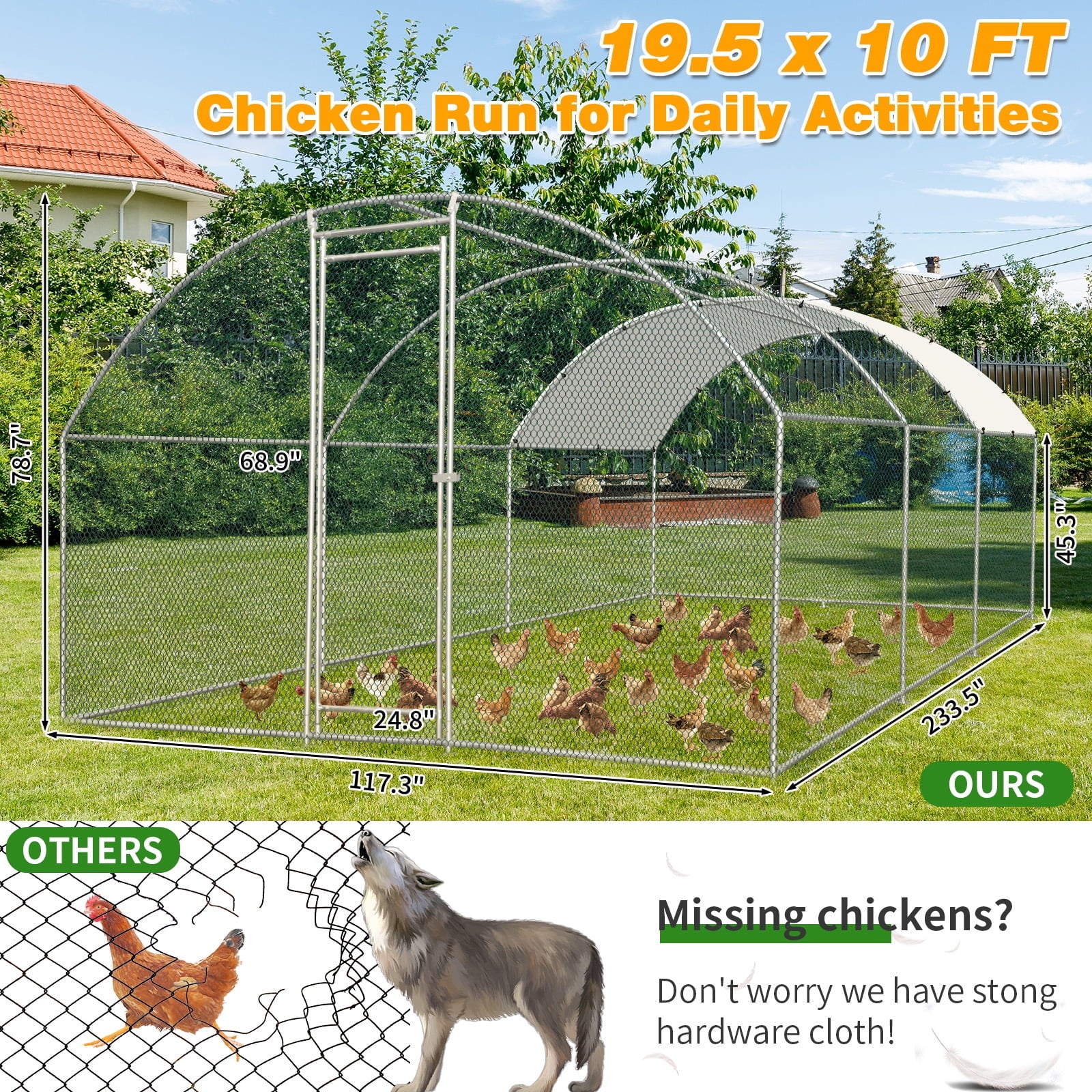 20×10 Walk-In Metal Chicken Coop with Run & Waterproof Dome Roof  Heavy-Duty Outdoor Poultry Enclosure for Chickens, Ducks, Rabbits & More