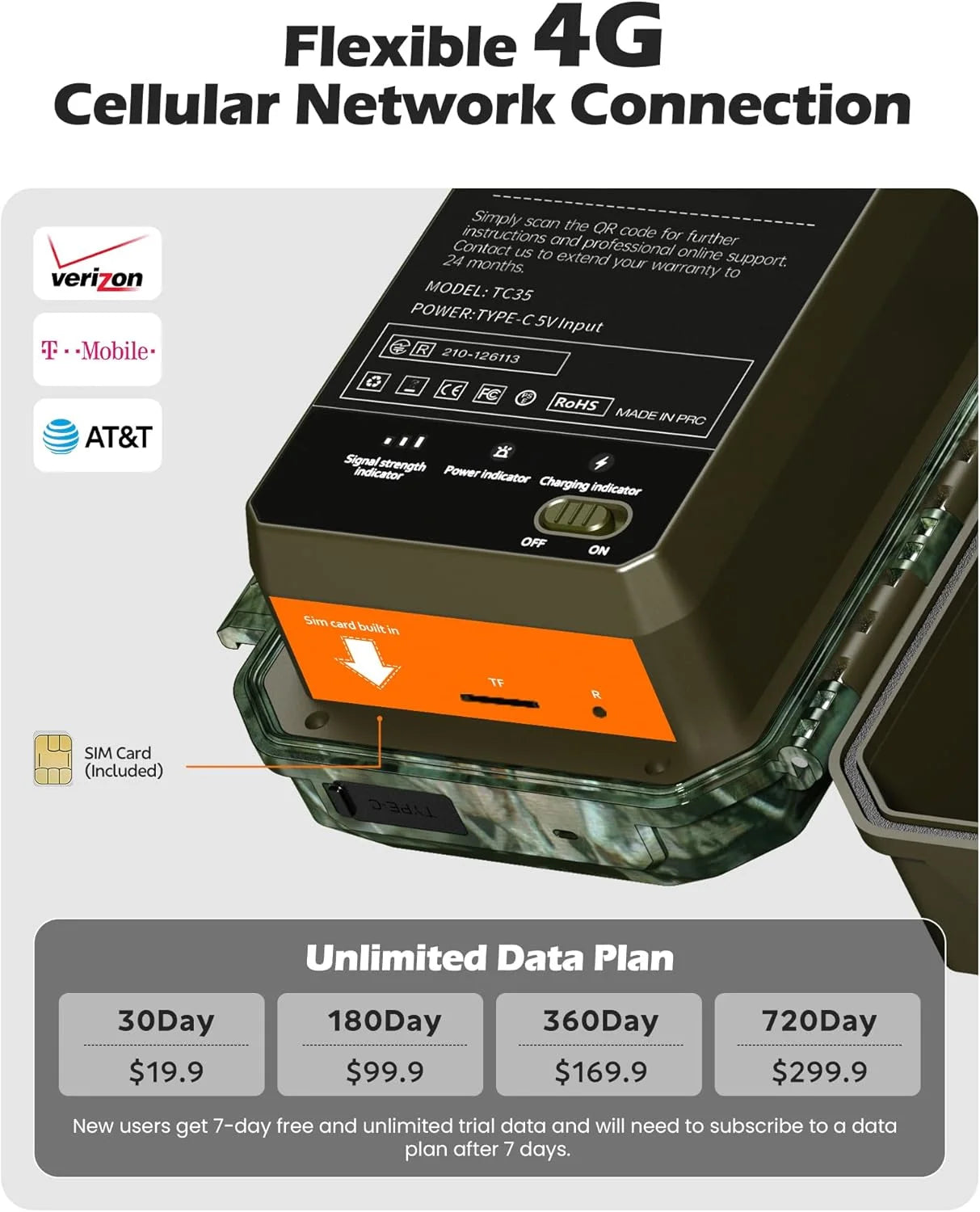 CAMPARK 4G LTE Cellular Solar Trail Camera – 48MP 4K Hunting Camera with Night Vision, 0.1s Trigger, Motion Detection & Real-Time Alerts (2-Pack)