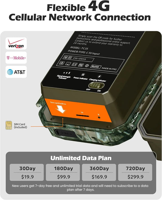 CAMPARK 4G LTE Cellular Solar Trail Camera – 48MP 4K Hunting Camera with Night Vision, 0.1s Trigger, Motion Detection & Real-Time Alerts (2-Pack)