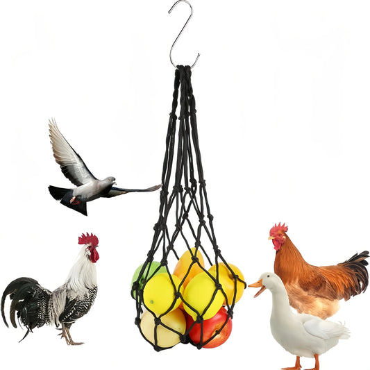 Hanging Chicken Scrap Feeder Net – Nylon Fruit & Vegetable Poultry Treat Feeder (2 Pack) for Chickens, Ducks & Birds